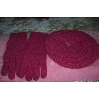 NWT J.Jill J Set Luxe Textured Beret & Gloves set Wool Cashmere OS Cerise Pink   eb-48286899